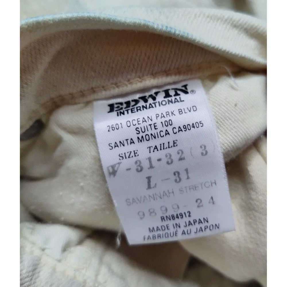 EDWIN SAVANNAH STRETCH Men 31X31 Cream‎ Denim Jeans Made In Japan